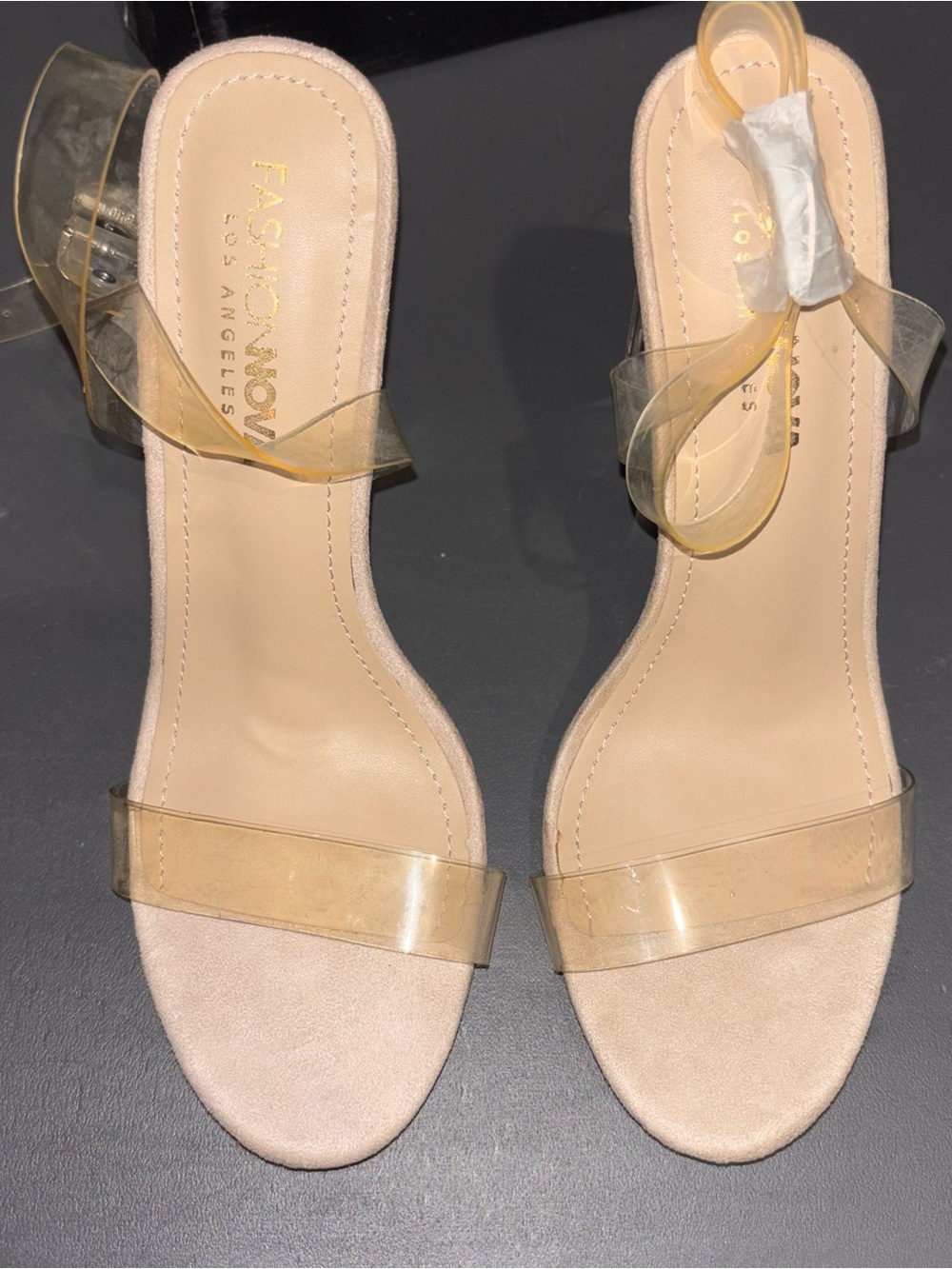 Fashion Nova Nude Clear-Strap Block Heel Sandals